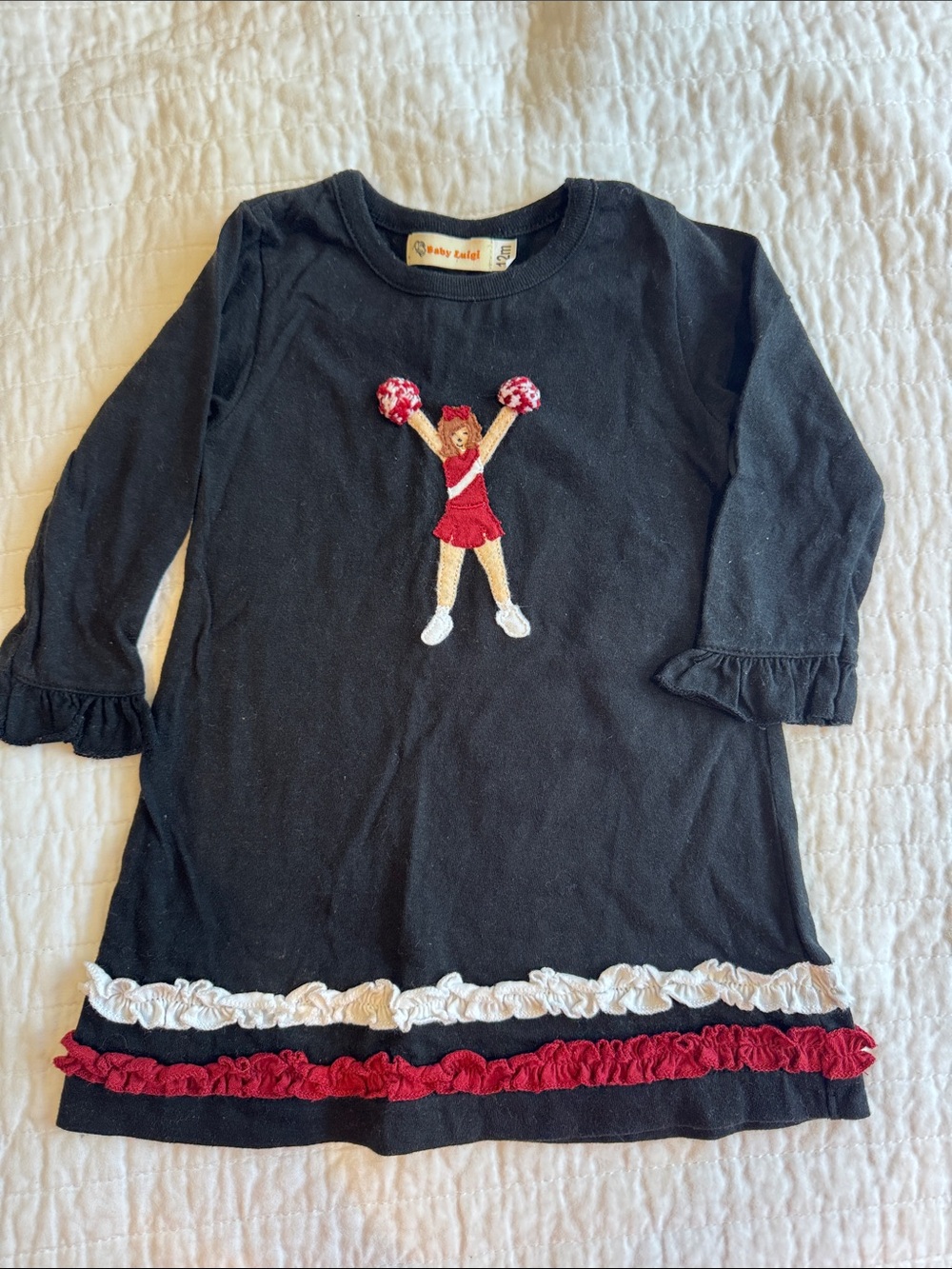 Baby Luigi Black Long-Sleeve Cheerleader Dress with Red & White Trim